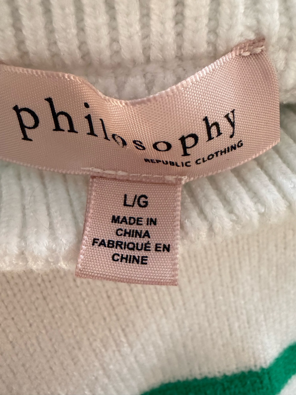 Philosophy Striped Green and ivory Women's Sweater large *READ - Picture 7 of 11
